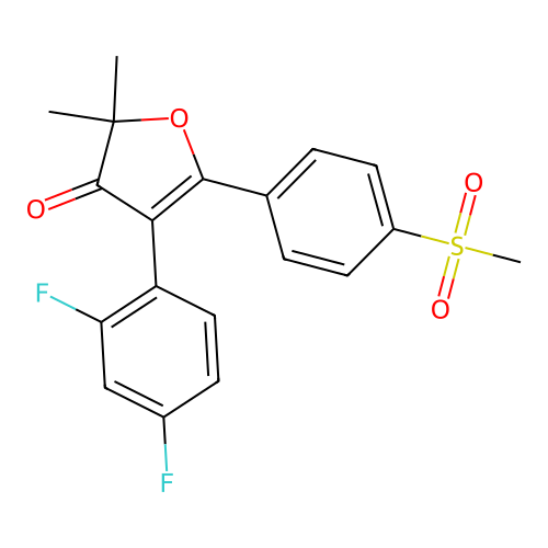 4-(2,4-difluorophenyl)-2,2-dimethyl-5-(4-(methylsulfonyl)phenyl)furan-3(2H)-one structure