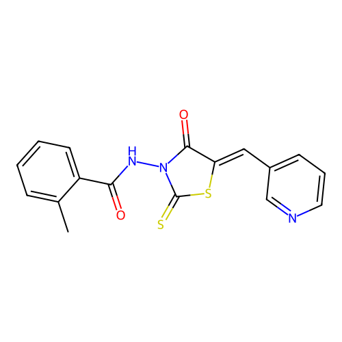 (Z)-2-methyl-N-(4-oxo-5-(pyridin-3-ylmethylene)-2-thioxothiazolidin-3-yl)benzamide structure