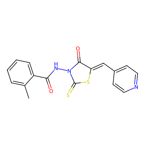 (Z)-2-methyl-N-(4-oxo-5-(pyridin-4-ylmethylene)-2-thioxothiazolidin-3-yl)benzamide structure