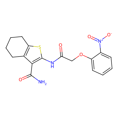 2-[2-(2-nitrophenoxy)acetamido]-4,5,6,7-tetrahydro-1-benzothiophene-3-carboxamide structure