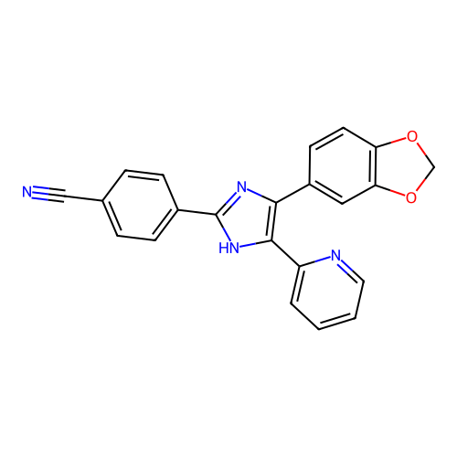 4-(4-(benzo[d][1,3]dioxol-5-yl)-5-(pyridin-2-yl)-1H-imidazol-2-yl)benzonitrile structure