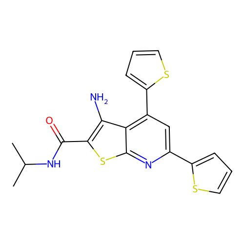 3-amino-N-propan-2-yl-4,6-dithiophen-2-ylthieno[2,3-b]pyridine-2-carboxamide structure