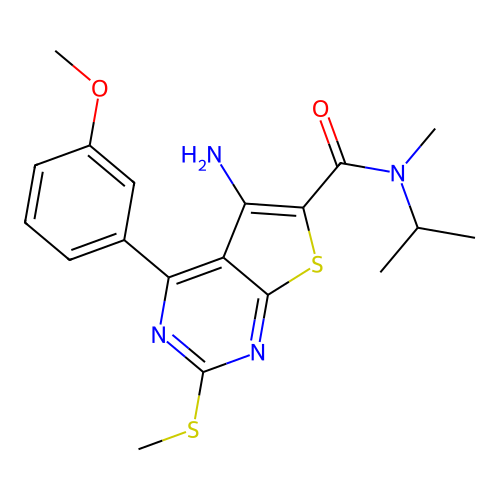 5-Amino-N-isopropyl-4-(3-methoxyphenyl)-N-methyl-2-(methylthio)thieno[2,3-d]pyrimidine-6-carboxamide structure