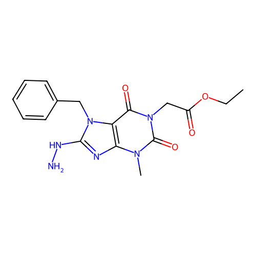 ethyl 2-(7-benzyl-8-hydrazinyl-3-methyl-2,6-dioxopurin-1-yl)acetate structure