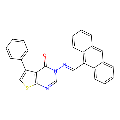 (E)-3-((anthracen-9-ylmethylene)amino)-5-phenylthieno[2,3-d]pyrimidin-4(3H)-one structure