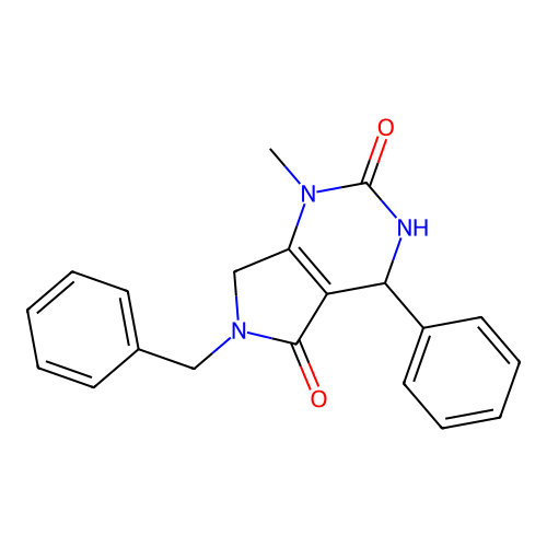 6-benzyl-1-methyl-4-phenyl-3,4,6,7-tetrahydro-1H-pyrrolo[3,4-d]pyrimidine-2,5-dione structure