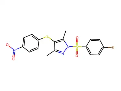 1-(4-Bromophenyl)sulfonyl-3,5-dimethyl-4-(4-nitrophenyl)sulfanylpyrazole structure