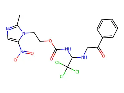 2-(2-methyl-5-nitroimidazol-1-yl)ethyl N-[2,2,2-trichloro-1-(phenacylamino)ethyl]carbamate structure