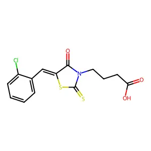 (E)-4-(5-(2-chlorobenzylidene)-4-oxo-2-thioxothiazolidin-3-yl)butanoic acid structure