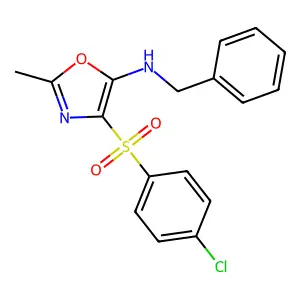 N-benzyl-4-(4-chlorophenyl)sulfonyl-2-methyl-1,3-oxazol-5-amine structure