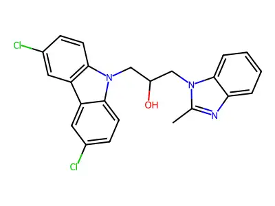 1-(3,6-dichloro-9H-carbazol-9-yl)-3-(2-methyl-1H-benzimidazol-1-yl)propan-2-ol structure