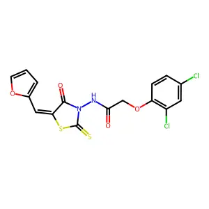 2-(2,4-dichlorophenoxy)-N-[(5E)-5-(furan-2-ylmethylidene)-4-oxo-2-thioxo-1,3-thiazolidin-3-yl]acetamide structure