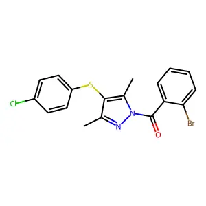 (2-bromophenyl)(4-((4-chlorophenyl)thio)-3,5-dimethyl-1H-pyrazol-1-yl)methanone structure