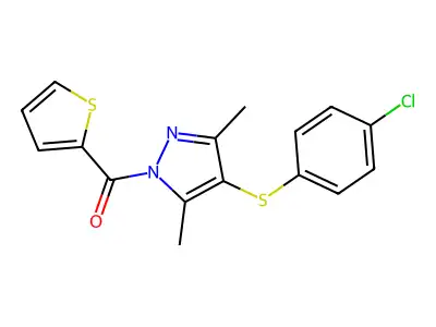 [4-(4-Chlorophenyl)sulfanyl-3,5-dimethylpyrazol-1-yl]-thiophen-2-ylmethanone structure