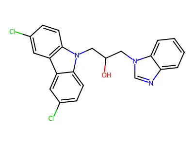1-(1H-benzimidazol-1-yl)-3-(3,6-dichloro-9H-carbazol-9-yl)propan-2-ol structure