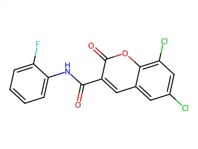 6,8-dichloro-N-(2-fluorophenyl)-2-oxo-2H-chromene-3-carboxamide structure