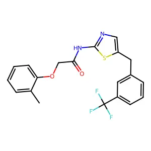 2-(2-methylphenoxy)-N-{5-[3-(trifluoromethyl)benzyl]-1,3-thiazol-2-yl}acetamide structure