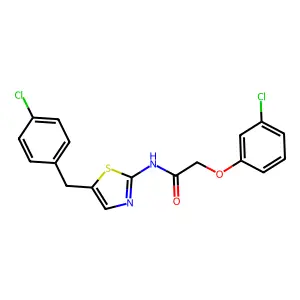 2-(3-chlorophenoxy)-N-[5-[(4-chlorophenyl)methyl]-1,3-thiazol-2-yl]acetamide structure