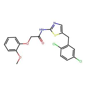 N-(5-(2,5-dichlorobenzyl)thiazol-2-yl)-2-(2-methoxyphenoxy)acetamide structure