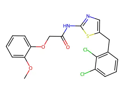 N-[5-(2,3-dichlorobenzyl)-1,3-thiazol-2-yl]-2-(2-methoxyphenoxy)acetamide structure