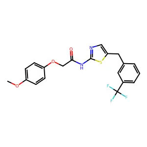 2-(4-methoxyphenoxy)-N-(5-(3-(trifluoromethyl)benzyl)thiazol-2-yl)acetamide structure