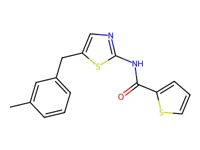 N-[5-[(3-methylphenyl)methyl]-1,3-thiazol-2-yl]thiophene-2-carboxamide structure