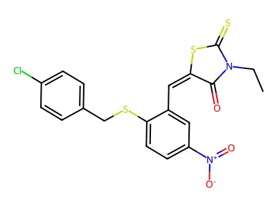 5-{2-[(4-chlorobenzyl)sulfanyl]-5-nitrobenzylidene}-3-ethyl-2-thioxo-1,3-thiazolidin-4-one structure