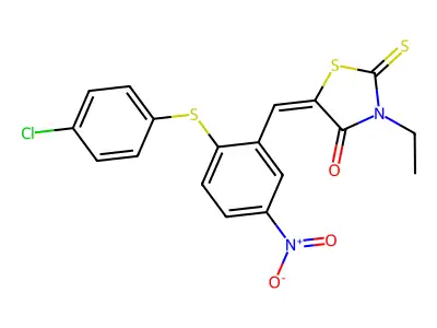 5-[[2-(4-chlorophenyl)sulfanyl-5-nitrophenyl]methylidene]-3-ethyl-2-sulfanylidene-1,3-thiazolidin-4-one structure