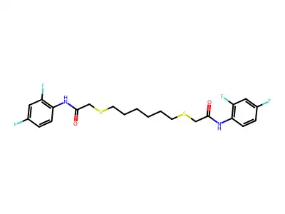 2-((6-((2-(2,4-Difluoroanilino)-2-oxoethyl)sulfanyl)hexyl)sulfanyl)-N-(2,4-difluorophenyl)acetamide structure