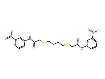2-((4-((2-(3-Nitroanilino)-2-oxoethyl)sulfanyl)butyl)sulfanyl)-N-(3-nitrophenyl)acetamide structure