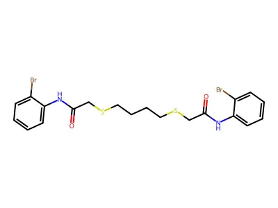 2-((4-((2-(2-bromoanilino)-2-oxoethyl)sulfanyl)butyl)sulfanyl)-N-(2-bromophenyl)acetamide structure