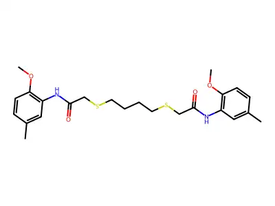 2-((4-((2-(2-Methoxy-5-methylanilino)-2-oxoethyl)sulfanyl)butyl)sulfanyl)-N-(2-methoxy-5-methylphenyl)acetamide structure