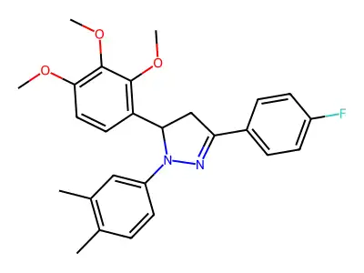 1-(3,4-dimethylphenyl)-3-(4-fluorophenyl)-5-(2,3,4-trimethoxyphenyl)-4,5-dihydro-1H-pyrazole structure