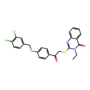 2-[(2-{4-[(3,4-dichlorobenzyl)oxy]phenyl}-2-oxoethyl)sulfanyl]-3-ethyl-4(3H)-quinazolinone structure