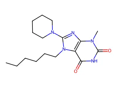 7-hexyl-3-methyl-8-(piperidin-1-yl)-1H-purine-2,6(3H,7H)-dione structure