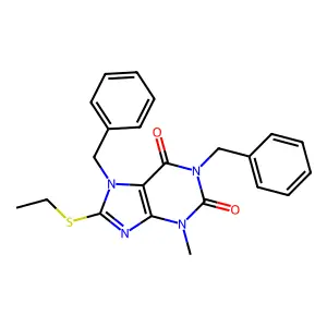 8-(ethylsulfanyl)-3-methyl-1,7-bis(phenylmethyl)-3,7-dihydro-1H-purine-2,6-dione structure