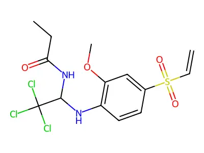 N-[2,2,2-trichloro-1-(4-ethenylsulfonyl-2-methoxyanilino)ethyl]propanamide structure