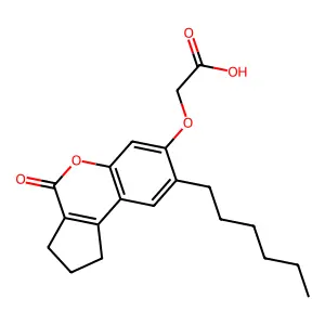 (8-Hexyl-4-oxo-1,2,3,4-tetrahydro-cyclopenta[c]chromen-7-yloxy)-acetic acid structure