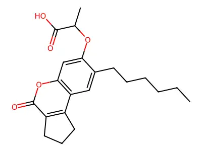 2-[(8-Hexyl-4-oxo-1,2,3,4-tetrahydrocyclopenta[c]chromen-7-yl)oxy]propanoic acid structure