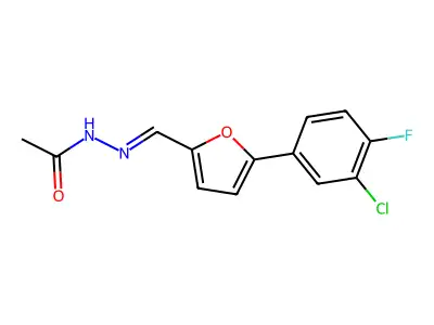 N-[(E)-[5-(3-chloro-4-fluorophenyl)furan-2-yl]methylideneamino]acetamide structure