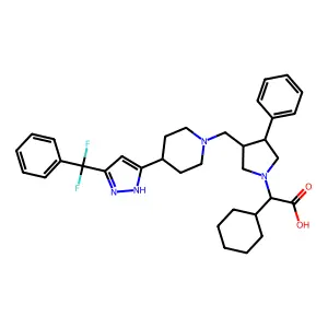 (2R)-Cyclohexyl{(3S,4S)-3-[(4-{3-[difluoro(phenyl)methyl]-1H-pyrazol-5-yl}piperidin-1-yl)methyl]-4-phenylpyrrolidin-1-yl}acetic acid structure