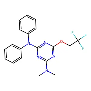 N,N-dimethyl-N',N'-diphenyl-6-(2,2,2-trifluoroethoxy)-1,3,5-triazine-2,4-diamine structure