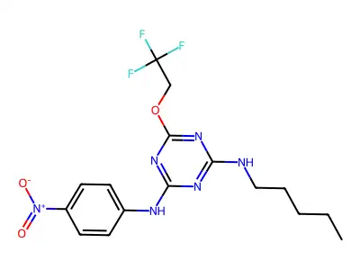 N-(4-nitrophenyl)-N'-pentyl-6-(2,2,2-trifluoroethoxy)-1,3,5-triazine-2,4-diamine structure