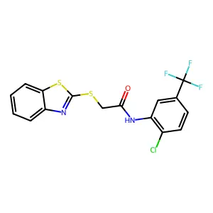 2-(1,3-benzothiazol-2-ylsulfanyl)-N-[2-chloro-5-(trifluoromethyl)phenyl]acetamide structure