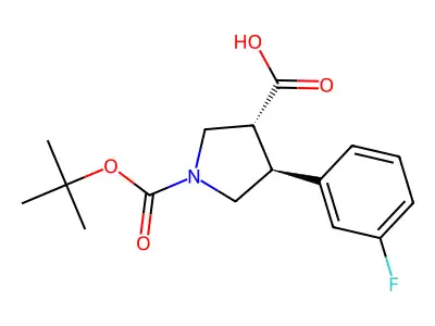 trans-1-Boc-4-(3-fluorophenyl)-pyrrolidine-3-carboxylic acid structure