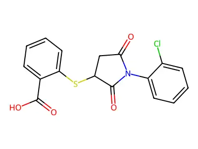 2-{[1-(2-Chlorophenyl)-2,5-dioxopyrrolidin-3-yl]sulfanyl}benzoic acid structure