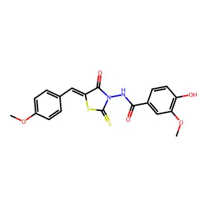 (4-hydroxy-3-methoxyphenyl)-N-{5-[(4-methoxyphenyl)methylene]-4-oxo-2-thioxo(1,3-thiazolidin-3-yl)}carboxamide structure
