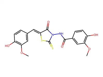 4-hydroxy-N-[(5Z)-5-[(4-hydroxy-3-methoxyphenyl)methylidene]-4-oxo-2-sulfanylidene-1,3-thiazolidin-3-yl]-3-methoxybenzamide structure