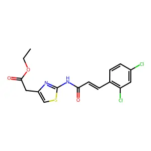 (E)-ethyl 2-(2-(3-(2,4-dichlorophenyl)acrylamido)thiazol-4-yl)acetate structure
