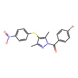 (4-bromophenyl)(3,5-dimethyl-4-((4-nitrophenyl)thio)-1H-pyrazol-1-yl)methanone structure